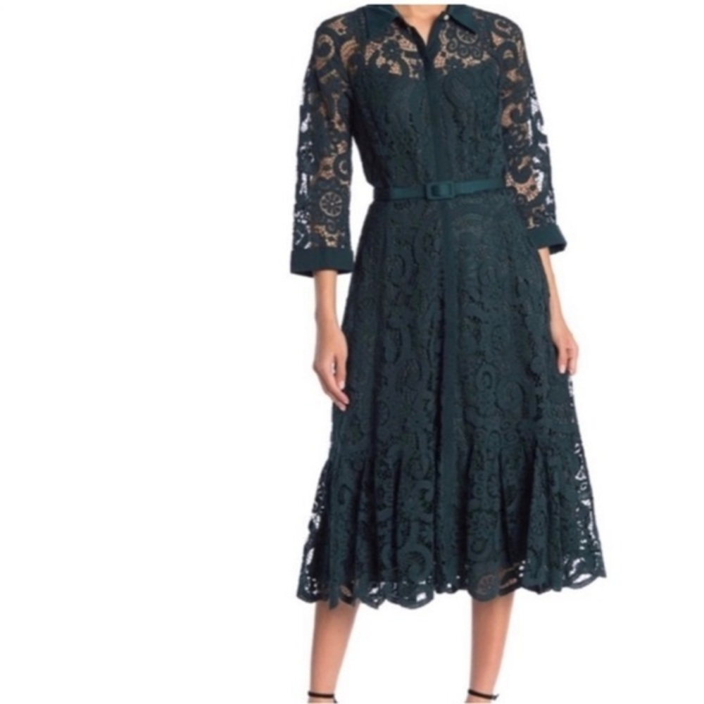 Elegant Lace Midi Dress in Dark Green